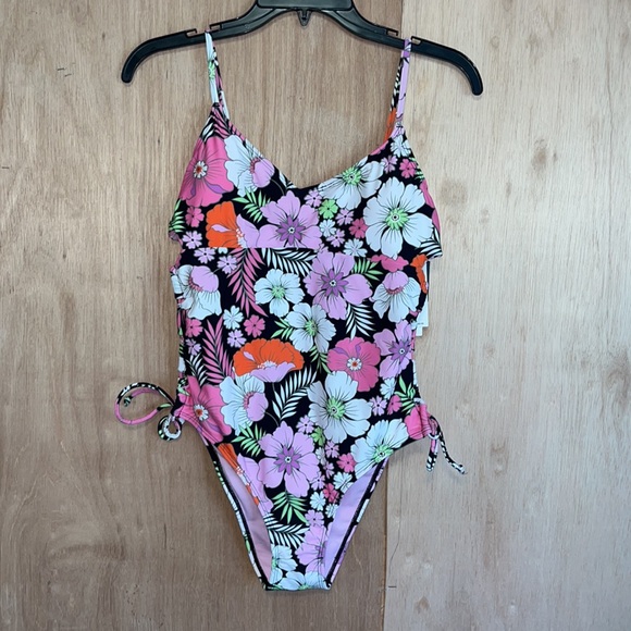 SALT + COVE JUNIORS LACE-UP-SIDES ONE-PIECE SWIMSUIT Sz LARGE - Picture 2 of 12